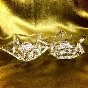 VINTAGE PAIR OF STAR-SHAPED GLASS CANDLE HOLDERS
